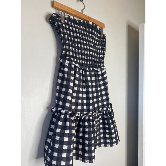 NEW SEA Pucker Gingham Cover Up Tie Ruffles Strapless Mini Dress Multi Size: XS - Picture 3 of 8